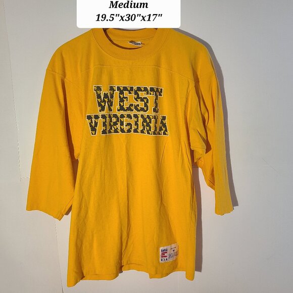 West Virginia Mountaineers Raglan Style Yellow Medium T-Shirt Single Stitch USA - Picture 1 of 8